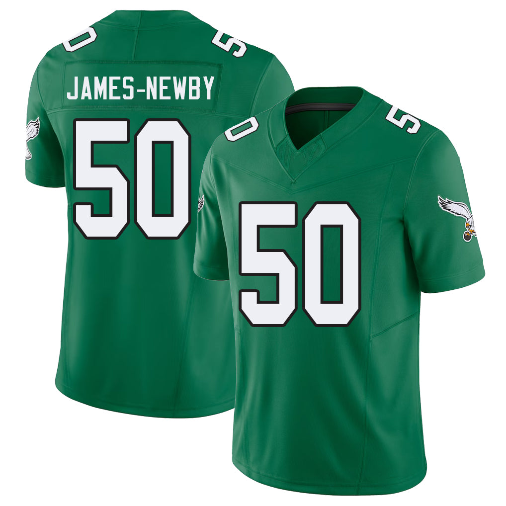 Philadelphia #50 James-Newby Player Football V Neck Short Sleeve Kelly Green Jersey Keyshawn For Men Youth Women Gift