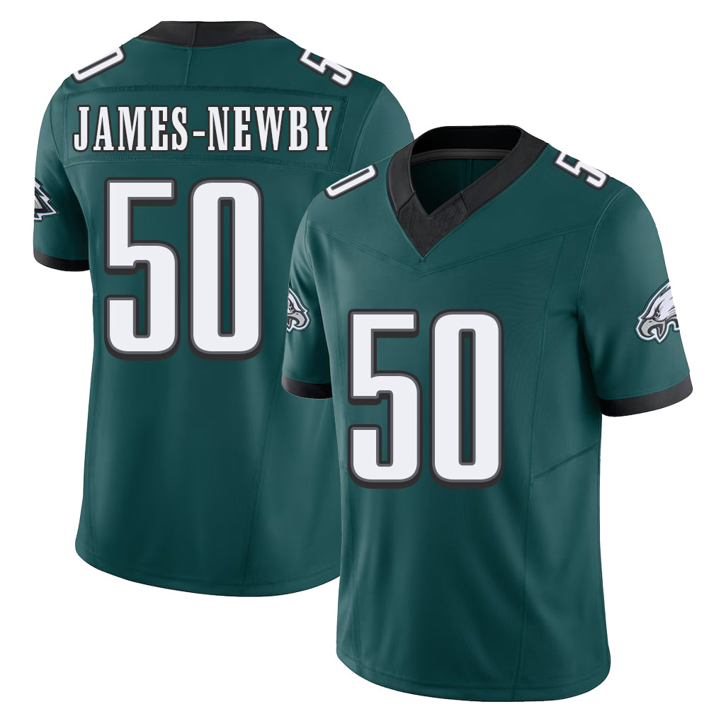 Philadelphia #50 James-Newby Player Football V Neck Short Sleeve Midnight Green Jersey Keyshawn For Men Youth Women Gift