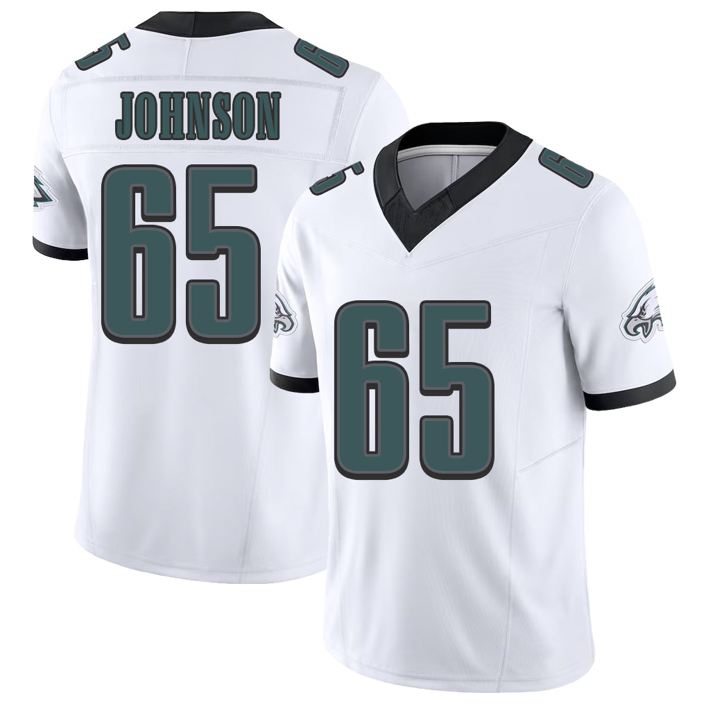 Philadelphia #65 Johnson Player Football V Neck Short Sleeve White Jersey Lane For Men Youth Women Gift
