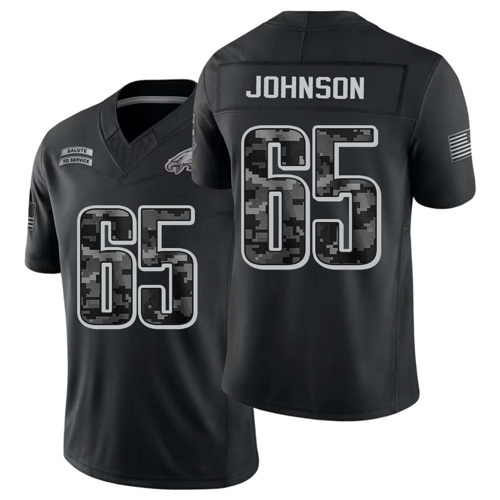 Philadelphia #65 Johnson Player Football V Neck Short Sleeve Black Jersey Lane For Men Youth Women Gift