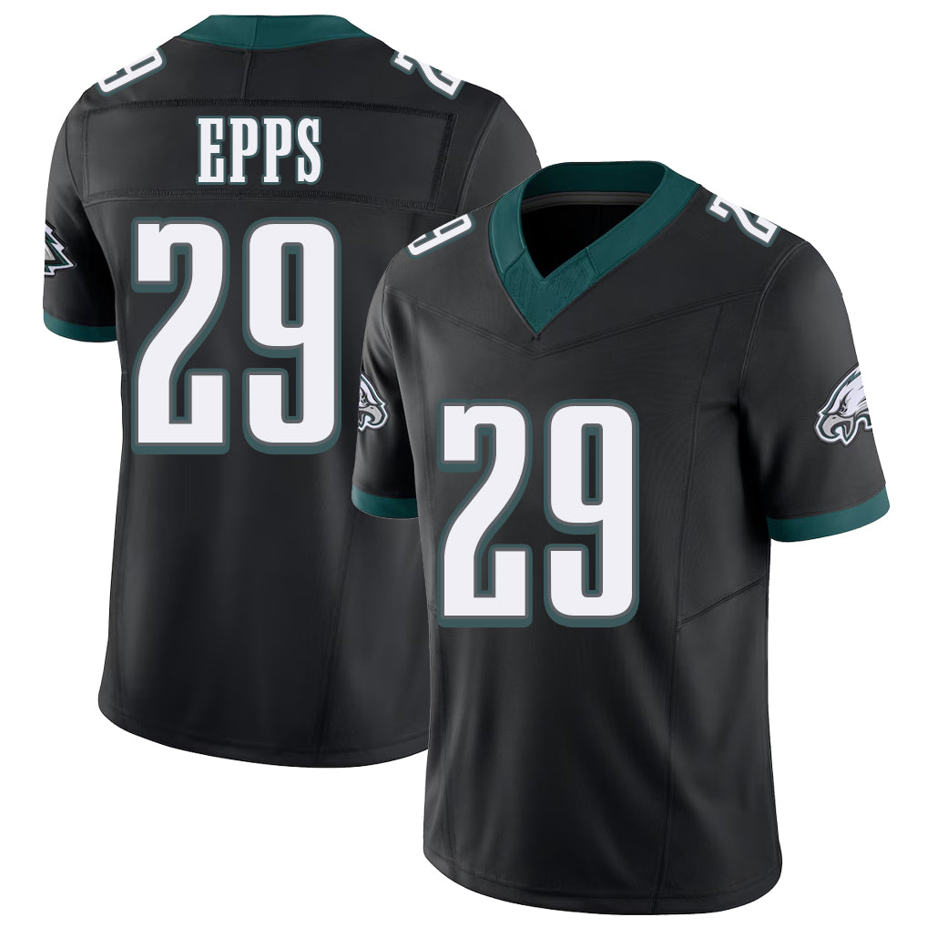 Philadelphia #29 Epps Player Football V Neck Short Sleeve Black Jersey Marcus For Men Youth Women Gift