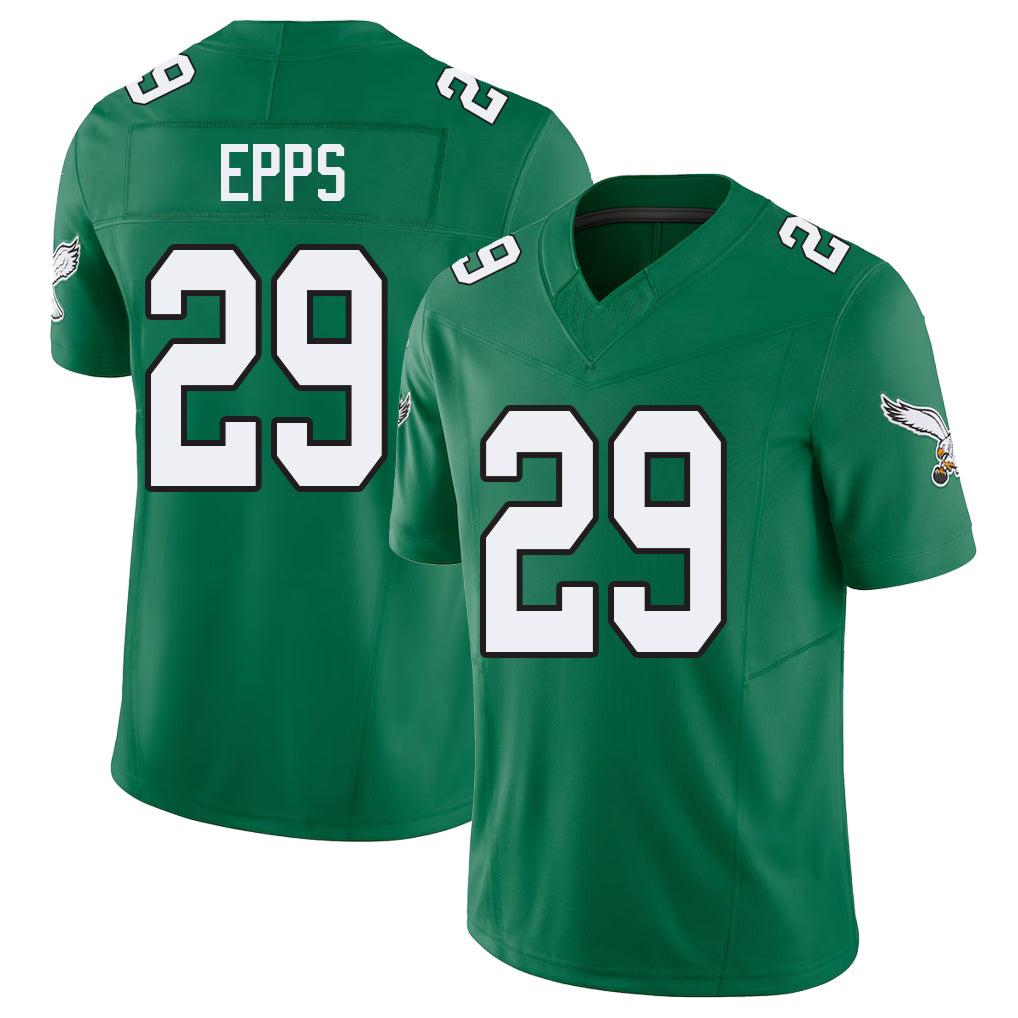 Philadelphia #29 Epps Player Football V Neck Short Sleeve Kelly Green Jersey Marcus For Men Youth Women Gift