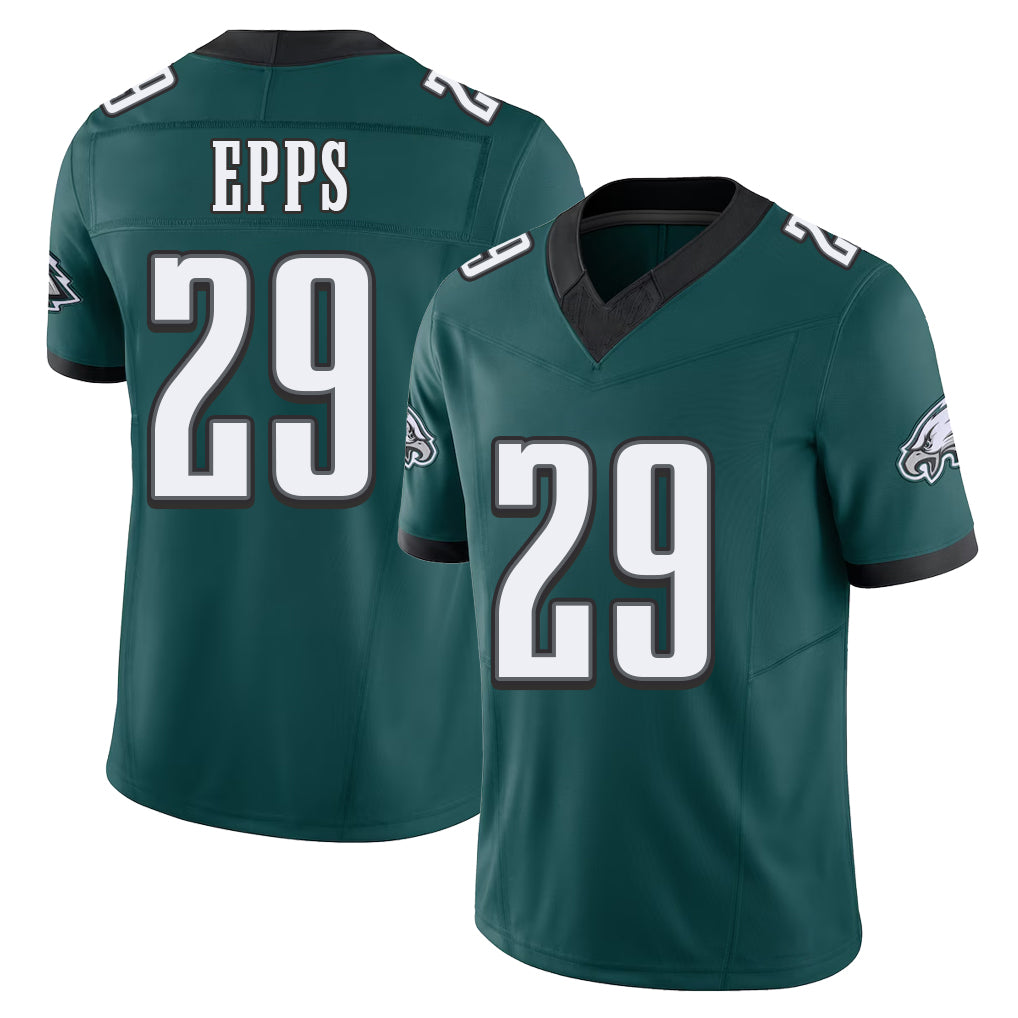 Philadelphia #29 Epps Player Football V Neck Short Sleeve Midnight Green Jersey Marcus For Men Youth Women Gift
