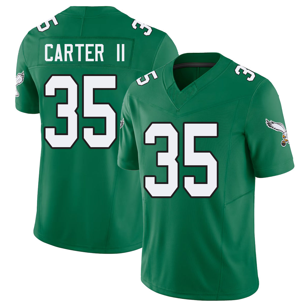 Philadelphia #35 Carter II Player Football V Neck Short Sleeve Kelly Green Jersey Michael For Men Youth Women Gift