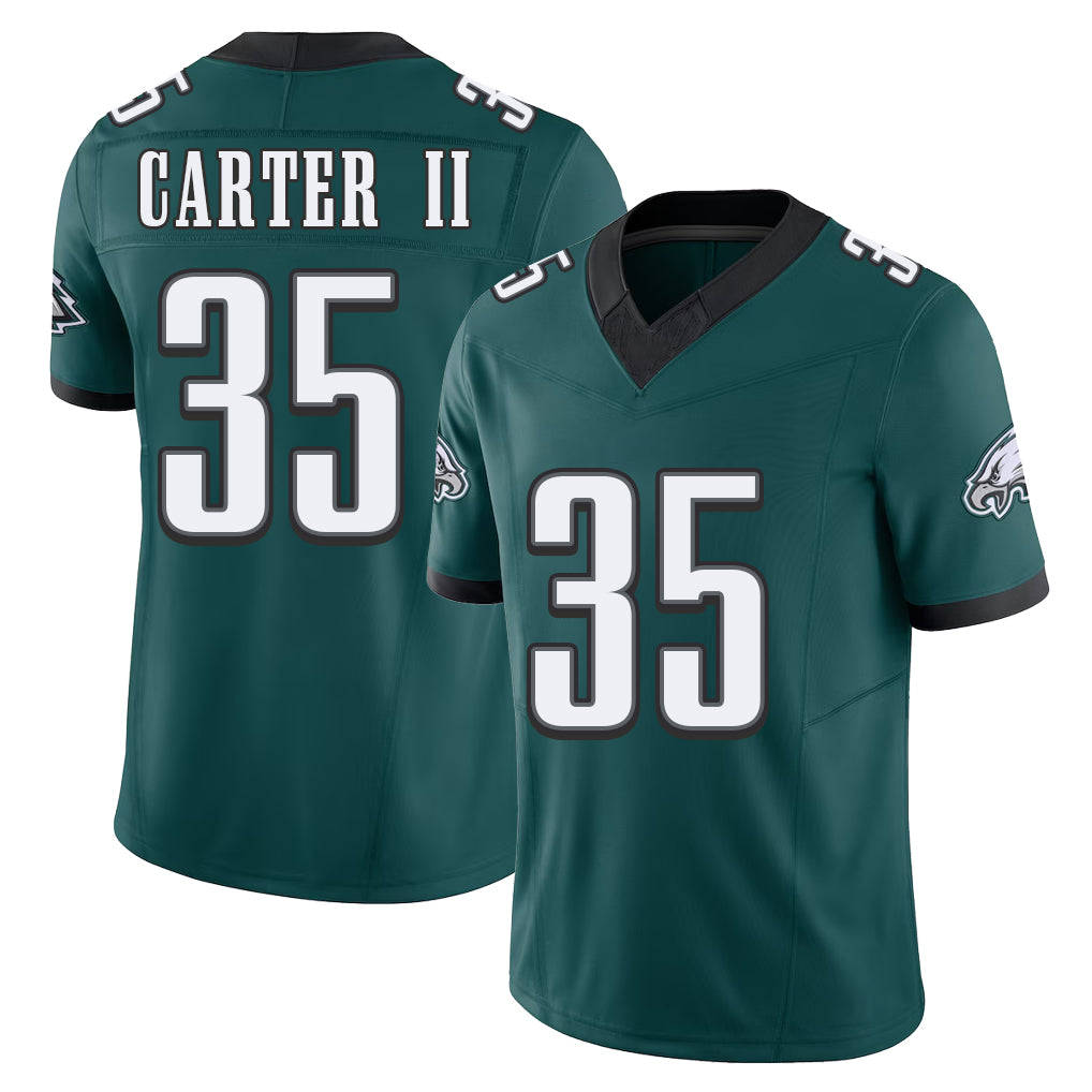 Philadelphia #35 Carter II Player Football V Neck Short Sleeve Midnight Green Jersey Michael For Men Youth Women Gift