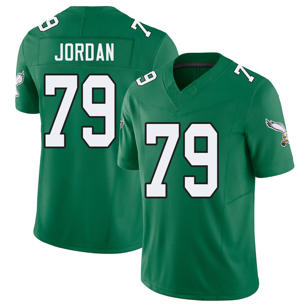 Philadelphia #79 Jordan Player Football V Neck Short Sleeve Kelly Green Jersey Mike For Men Youth Women Gift
