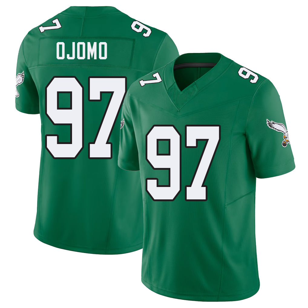 Philadelphia #97 Ojomo Player Football V Neck Short Sleeve Kelly Green Jersey Moro For Men Youth Women Gift