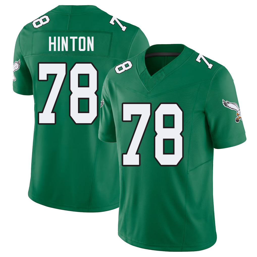 Philadelphia #78 Hinton Player Football V Neck Short Sleeve Kelly Green Jersey Myles For Men Youth Women Gift