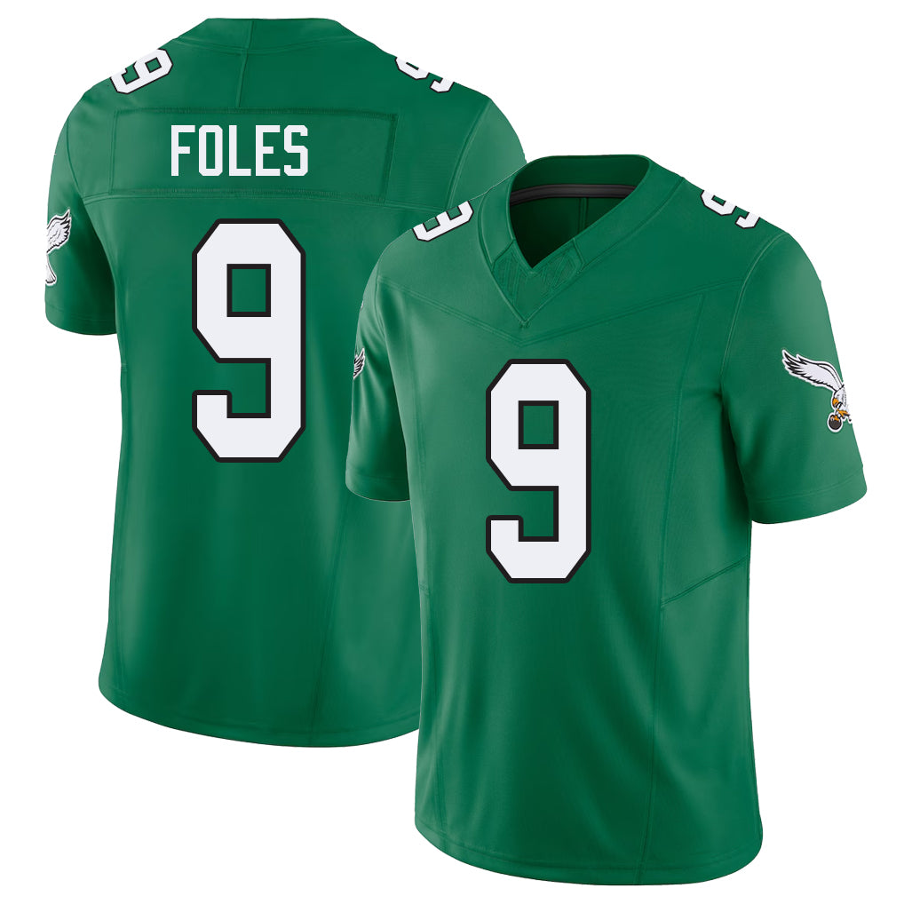 Philadelphia #9 Foles Player Football V Neck Short Sleeve Kelly Green Jersey Nick For Men Youth Women Gift