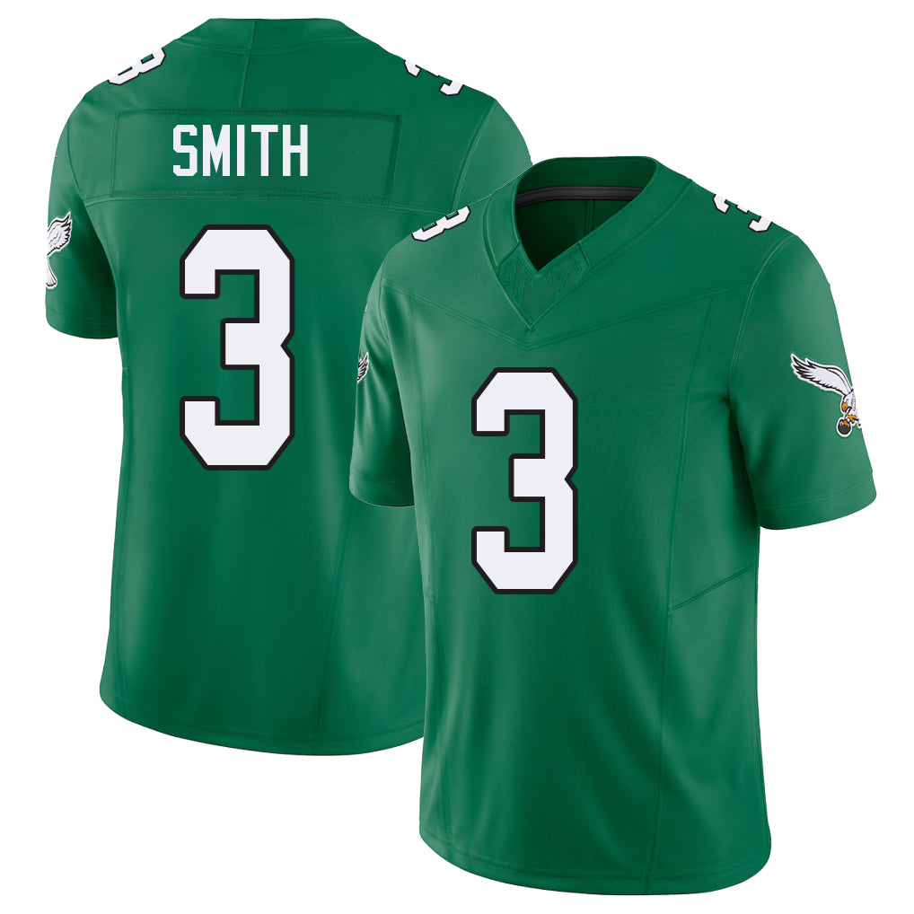 Philadelphia #3 Smith Player Football V Neck Short Sleeve Kelly Green Jersey Nolan For Men Youth Women Gift