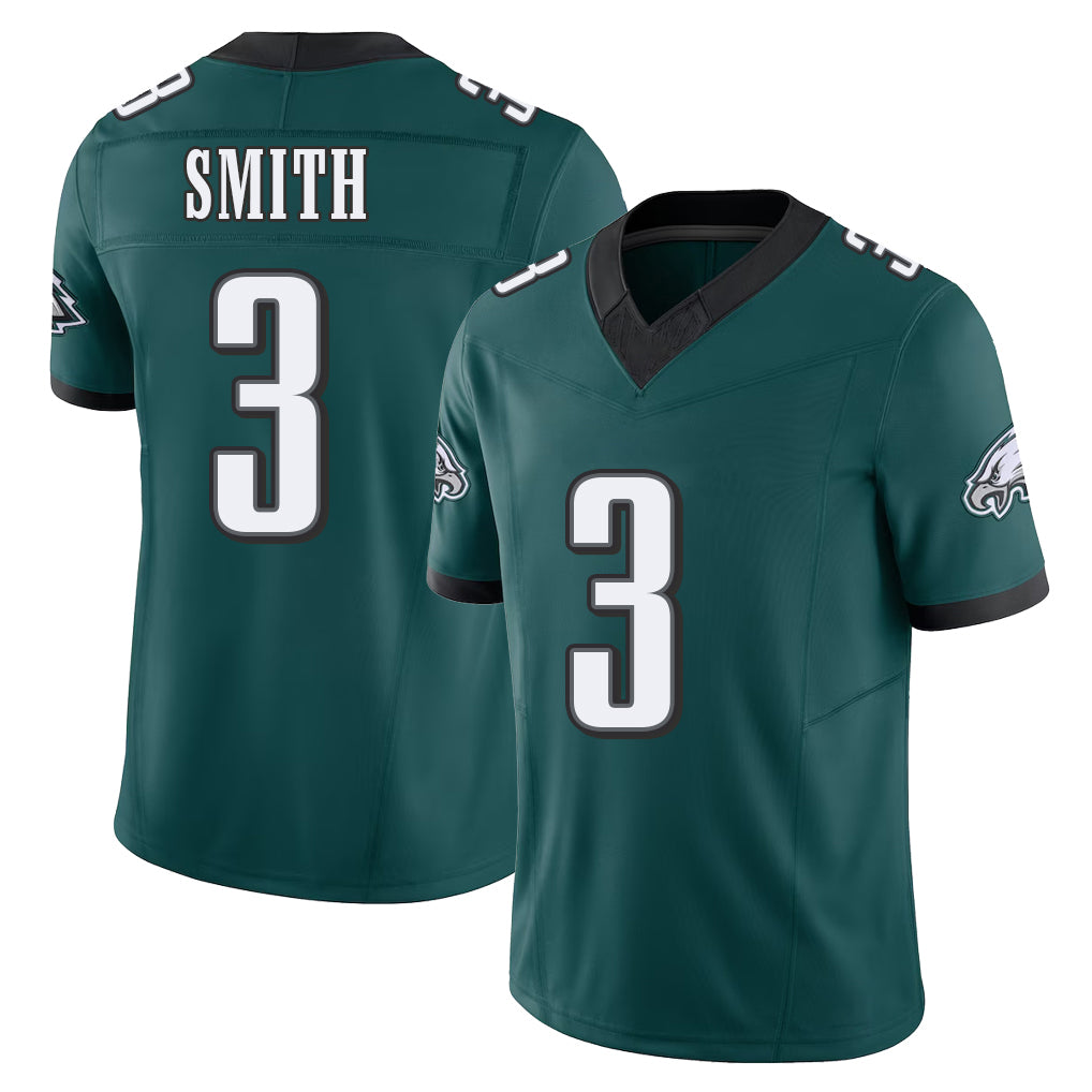 Philadelphia #3 Smith Player Football V Neck Short Sleeve Midnight Green Jersey Nolan For Men Youth Women Gift