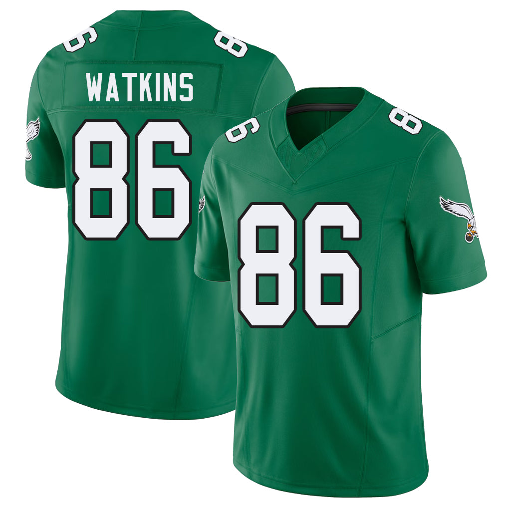 Philadelphia #86 Watkins Player Football V Neck Short Sleeve Kelly Green Jersey Quez For Men Youth Women Gift