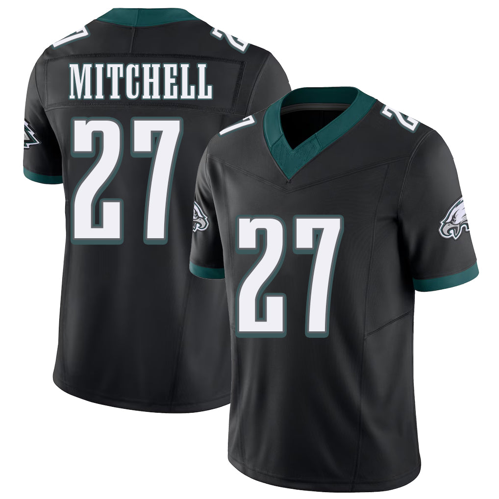Philadelphia #27 Mitchell Player Football V Neck Short Sleeve Black Jersey Quinyon For Men Youth Women Gift
