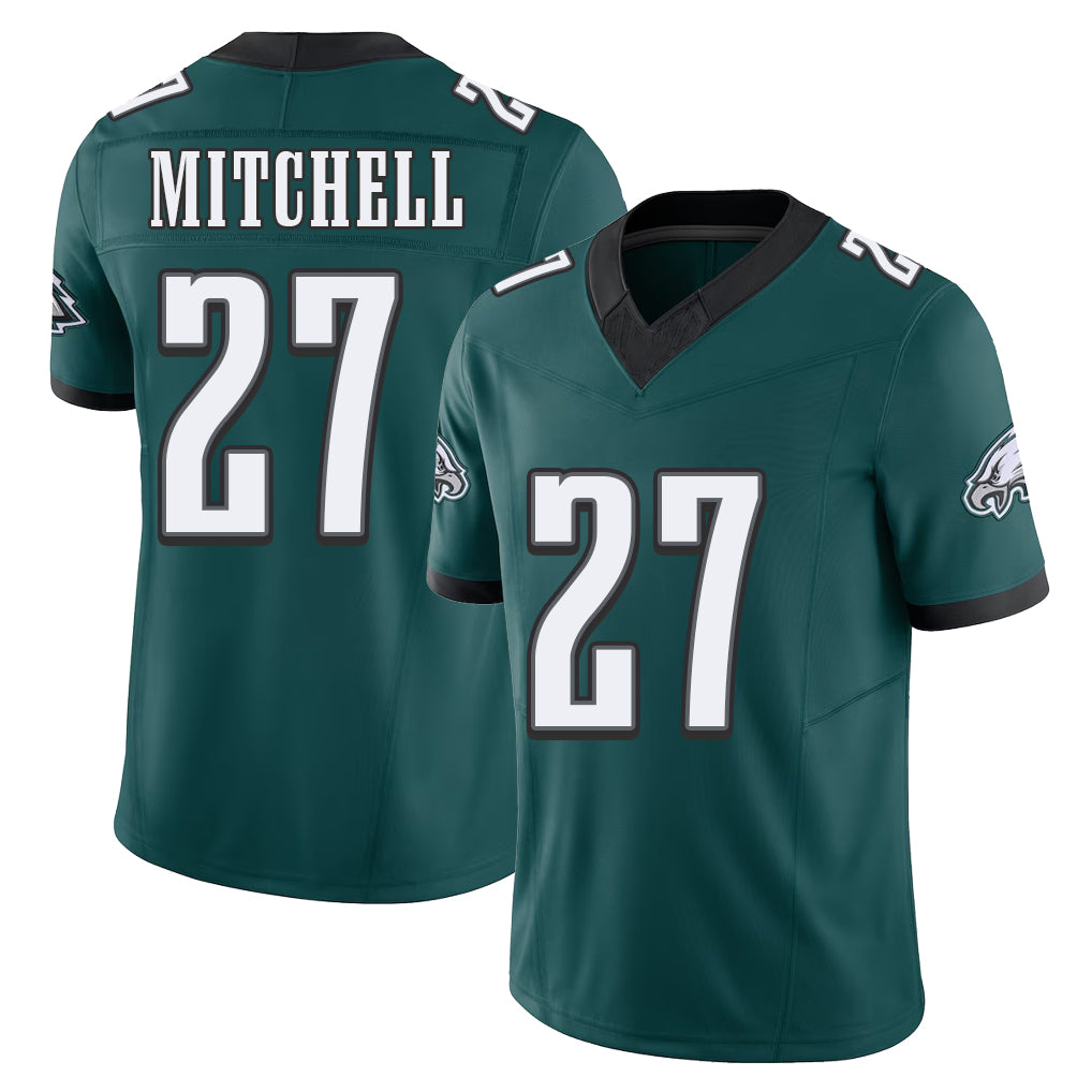 Philadelphia #27 Mitchell Player Football V Neck Short Sleeve Midnight Green Jersey Quinyon For Men Youth Women Gift