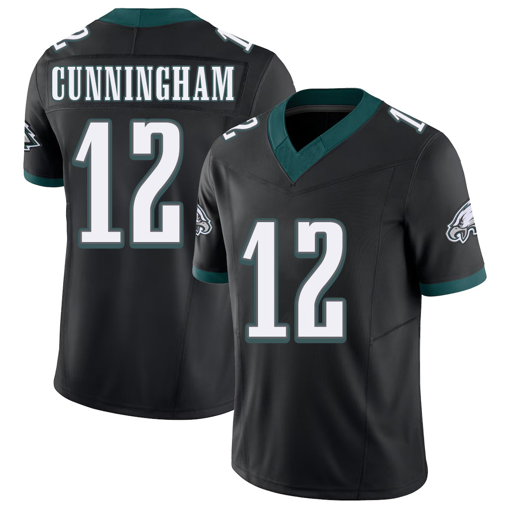 Philadelphia #12 Cunningham Player Football V Neck Short Sleeve Black Jersey Randall For Men Youth Women Gift