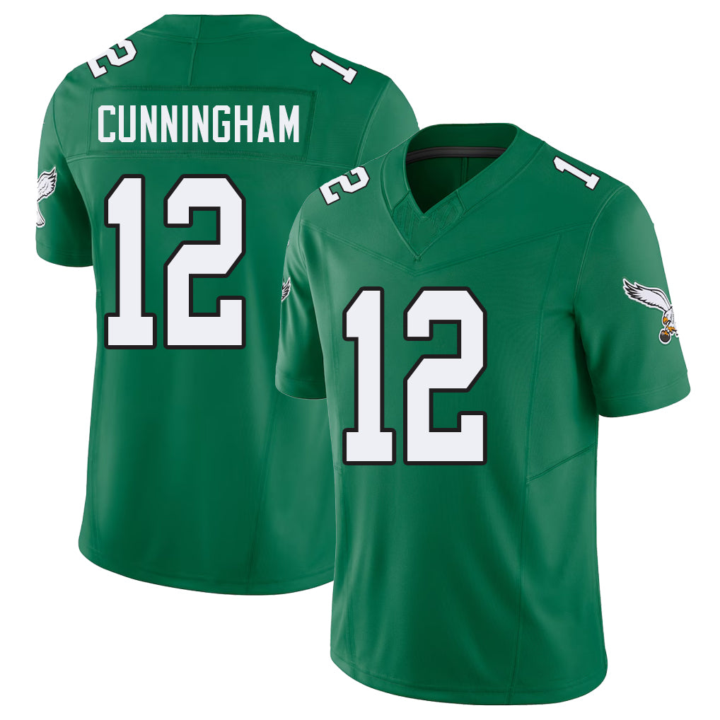 Philadelphia #12 Cunningham Player Football V Neck Short Sleeve Kelly Green Jersey Randall For Men Youth Women Gift