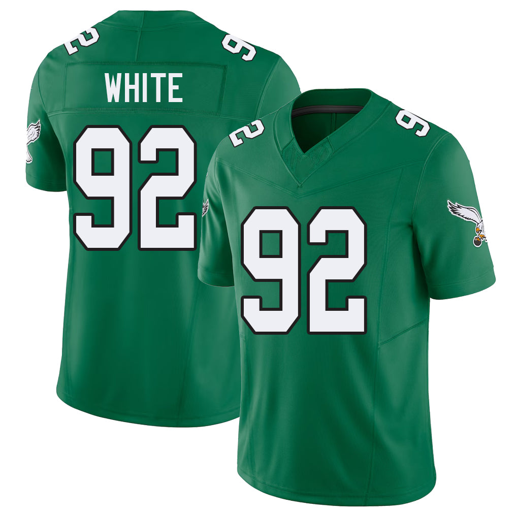 Philadelphia #92 White Player Football V Neck Short Sleeve Kelly Green Jersey Reggie For Men Youth Women Gift