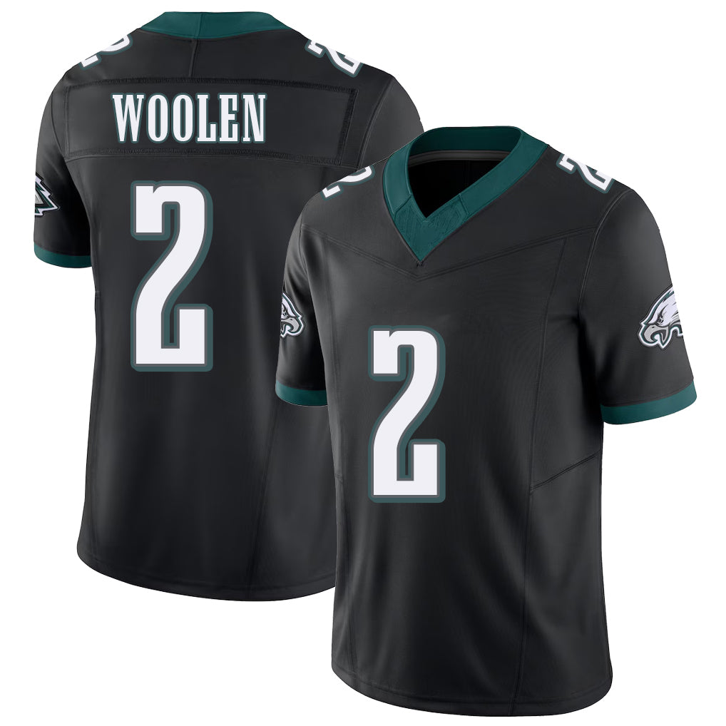 Philadelphia #2 Woolen Player Football V Neck Short Sleeve Black Jersey Riq For Men Youth Women Gift