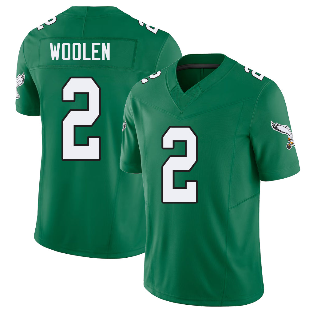 Philadelphia #2 Woolen Player Football V Neck Short Sleeve Kelly Green Jersey Riq For Men Youth Women Gift