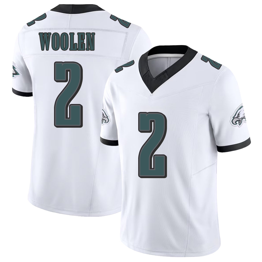 Philadelphia #2 Woolen Player Football V Neck Short Sleeve White Jersey Riq For Men Youth Women Gift