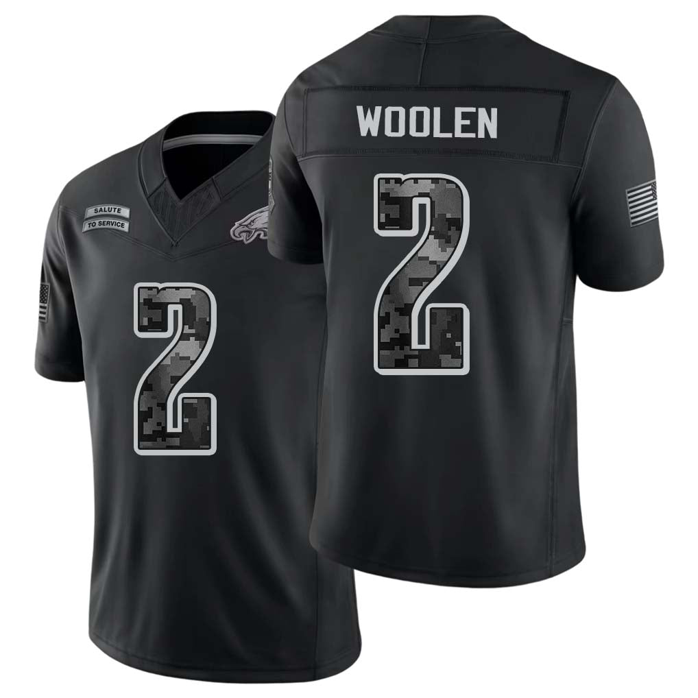 Philadelphia #2 Woolen Player Football V Neck Short Sleeve Black Jersey Riq For Men Youth Women Gift