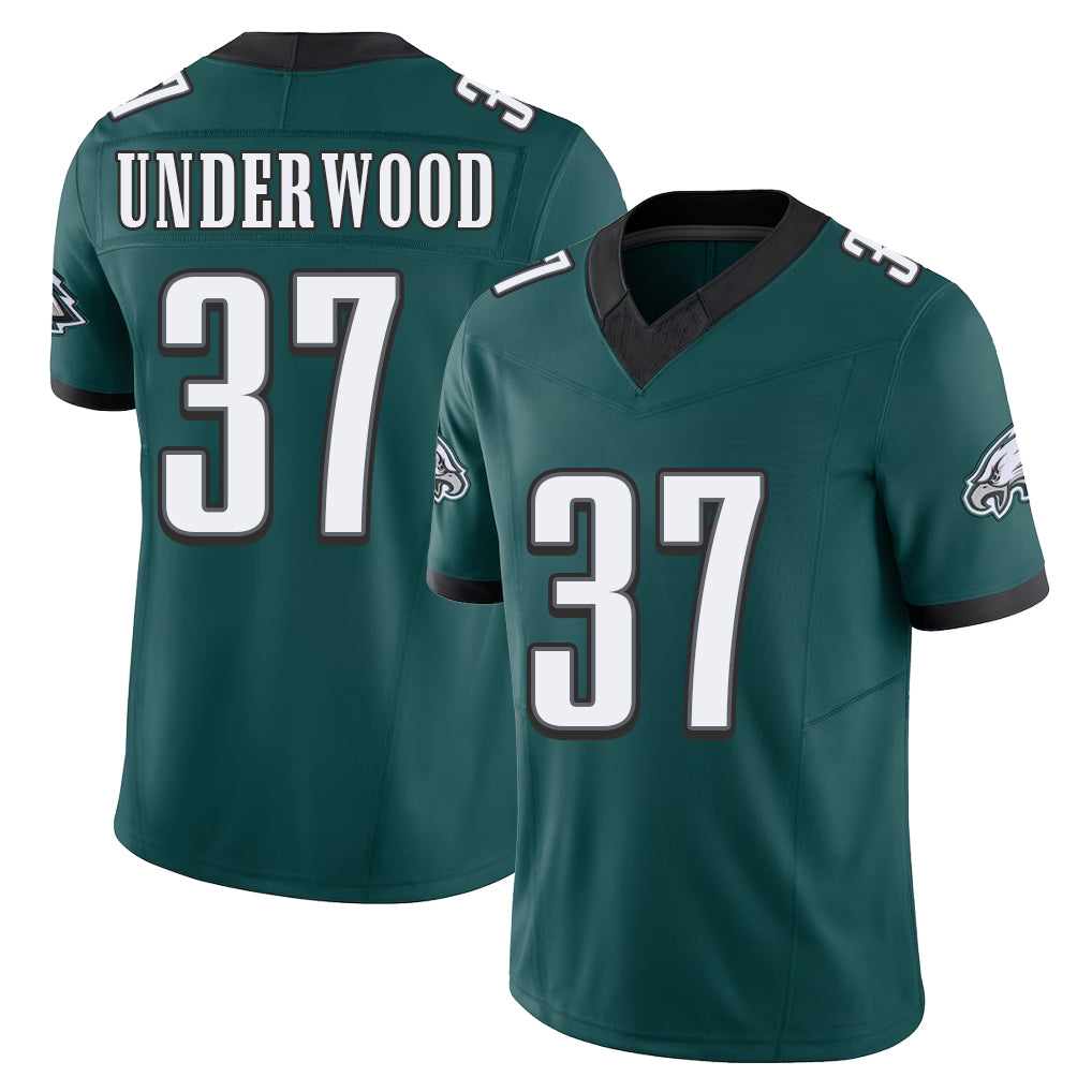 Philadelphia #37 Underwood Player Football V Neck Short Sleeve Midnight Green Jersey Rocco For Men Youth Women Gift