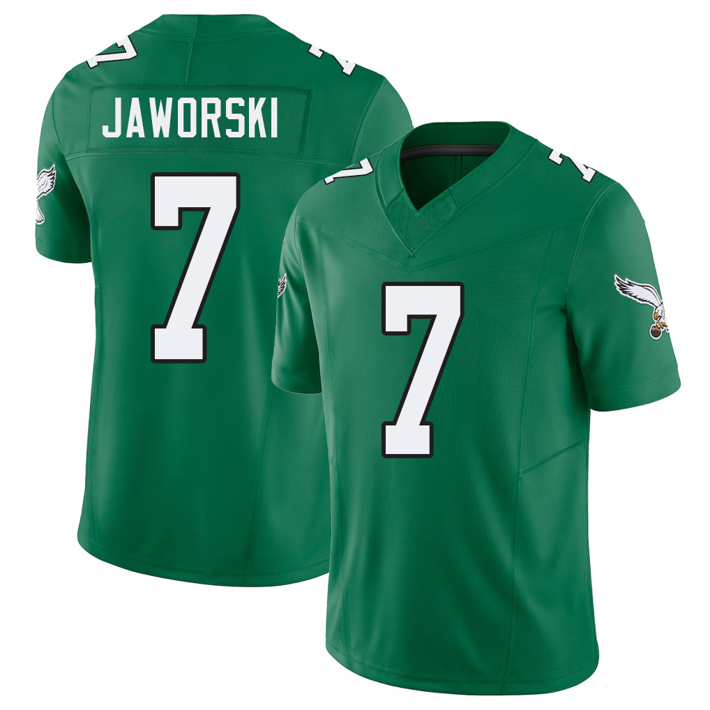 Philadelphia #7 Jaworski Player Football V Neck Short Sleeve Kelly Green Jersey Ron For Men Youth Women Gift