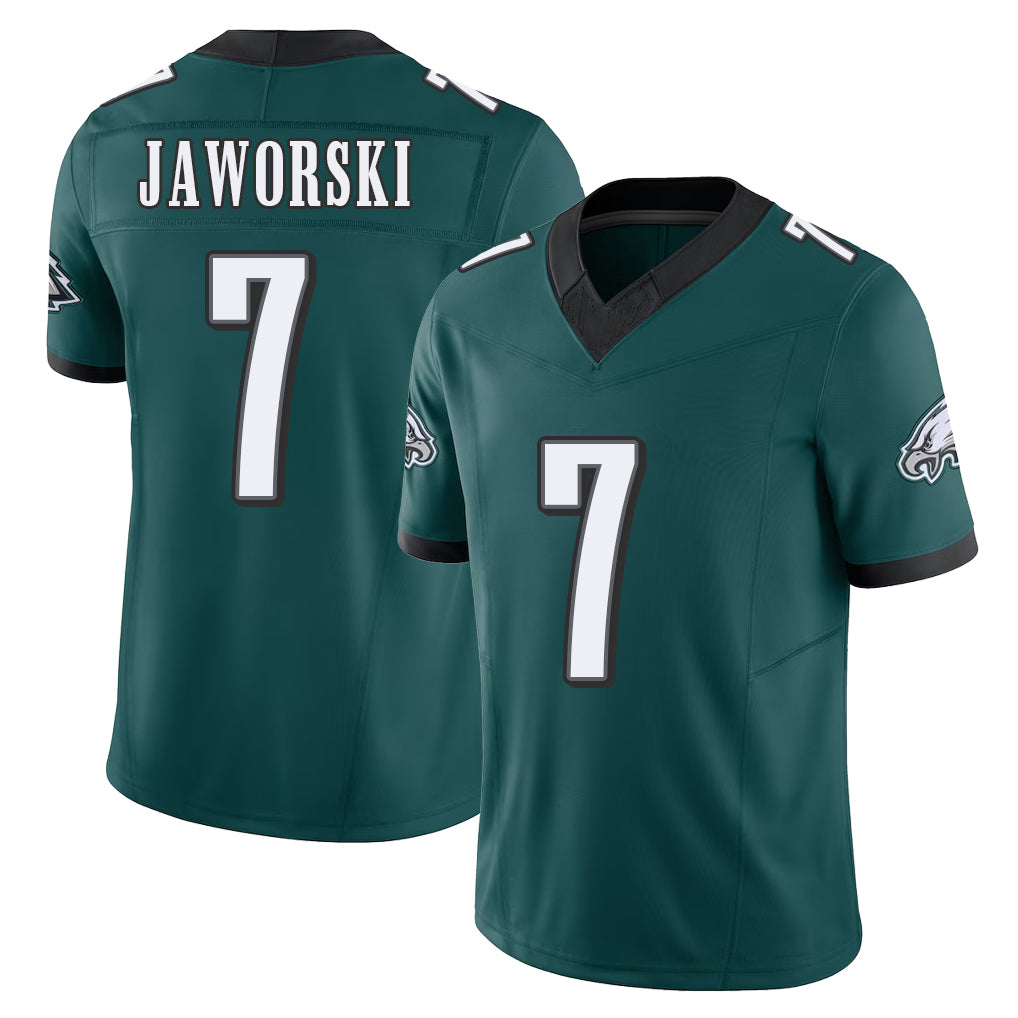 Philadelphia #7 Jaworski Player Football V Neck Short Sleeve Midnight Green Jersey Ron For Men Youth Women Gift