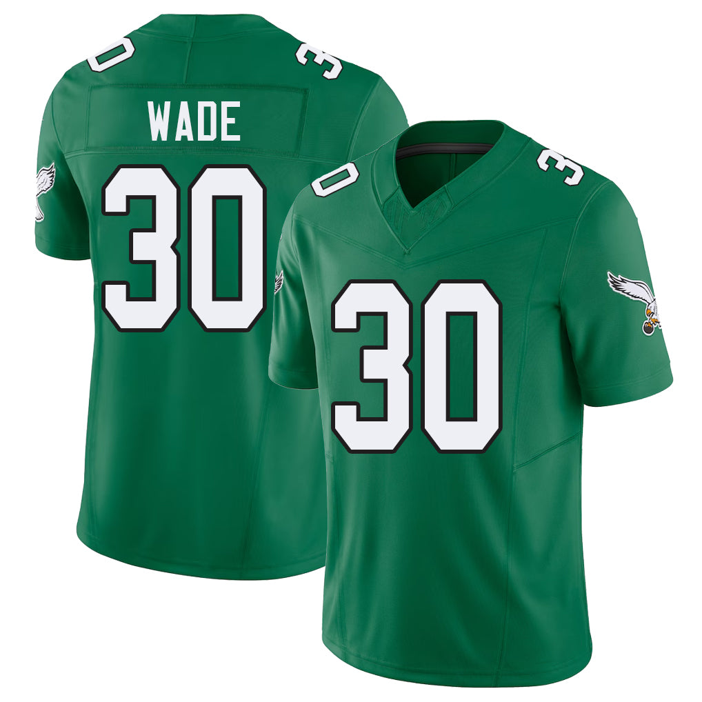 Philadelphia #30 Wade Player Football V Neck Short Sleeve Kelly Green Jersey Shaun For Men Youth Women Gift