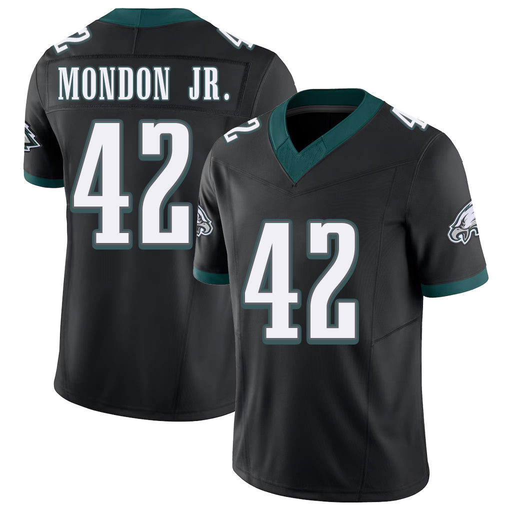 Philadelphia #42 Mondon Jr. Player Football V Neck Short Sleeve Black Jersey Smael For Men Youth Women Gift