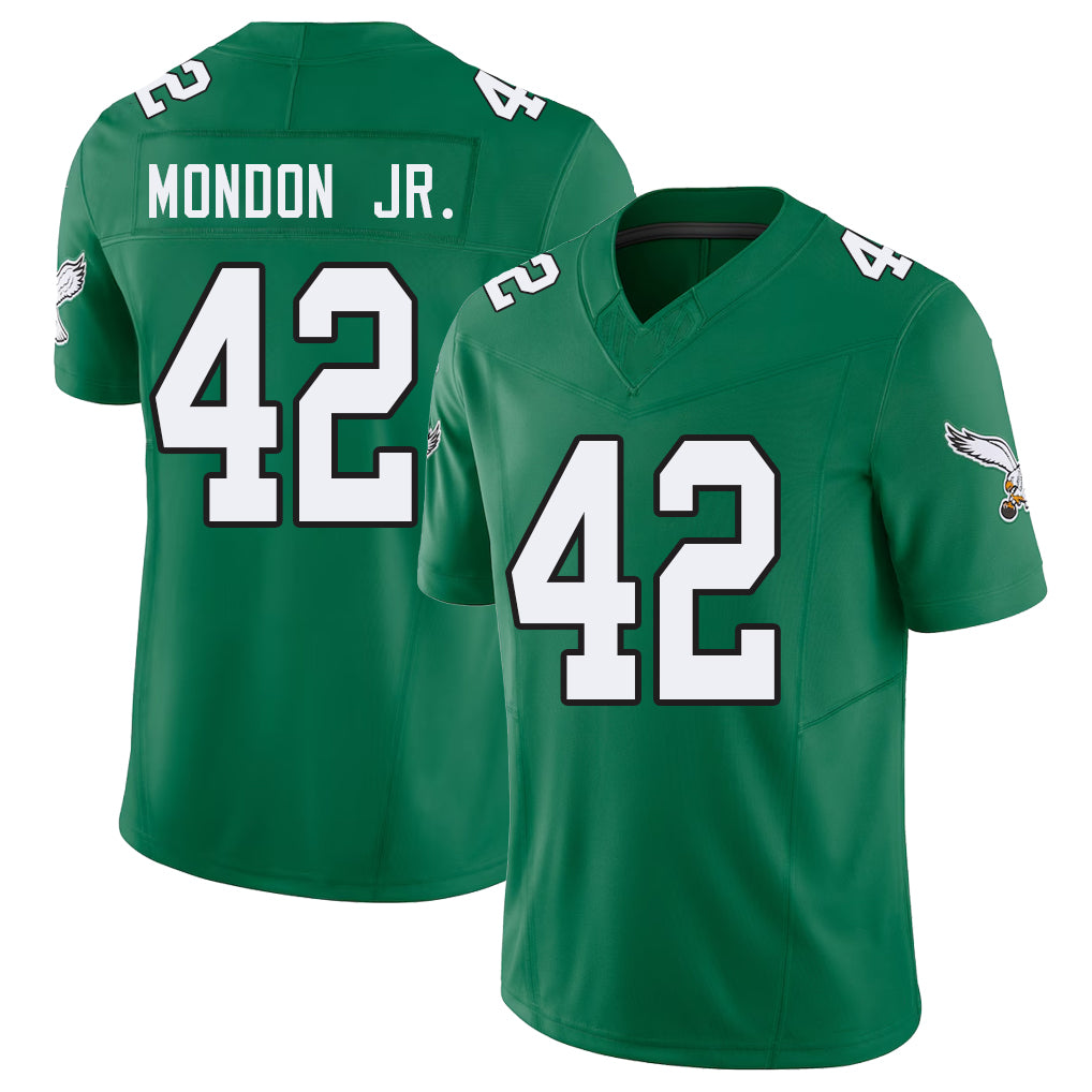 Philadelphia #42 Mondon Jr. Player Football V Neck Short Sleeve Kelly Green Jersey Smael For Men Youth Women Gift