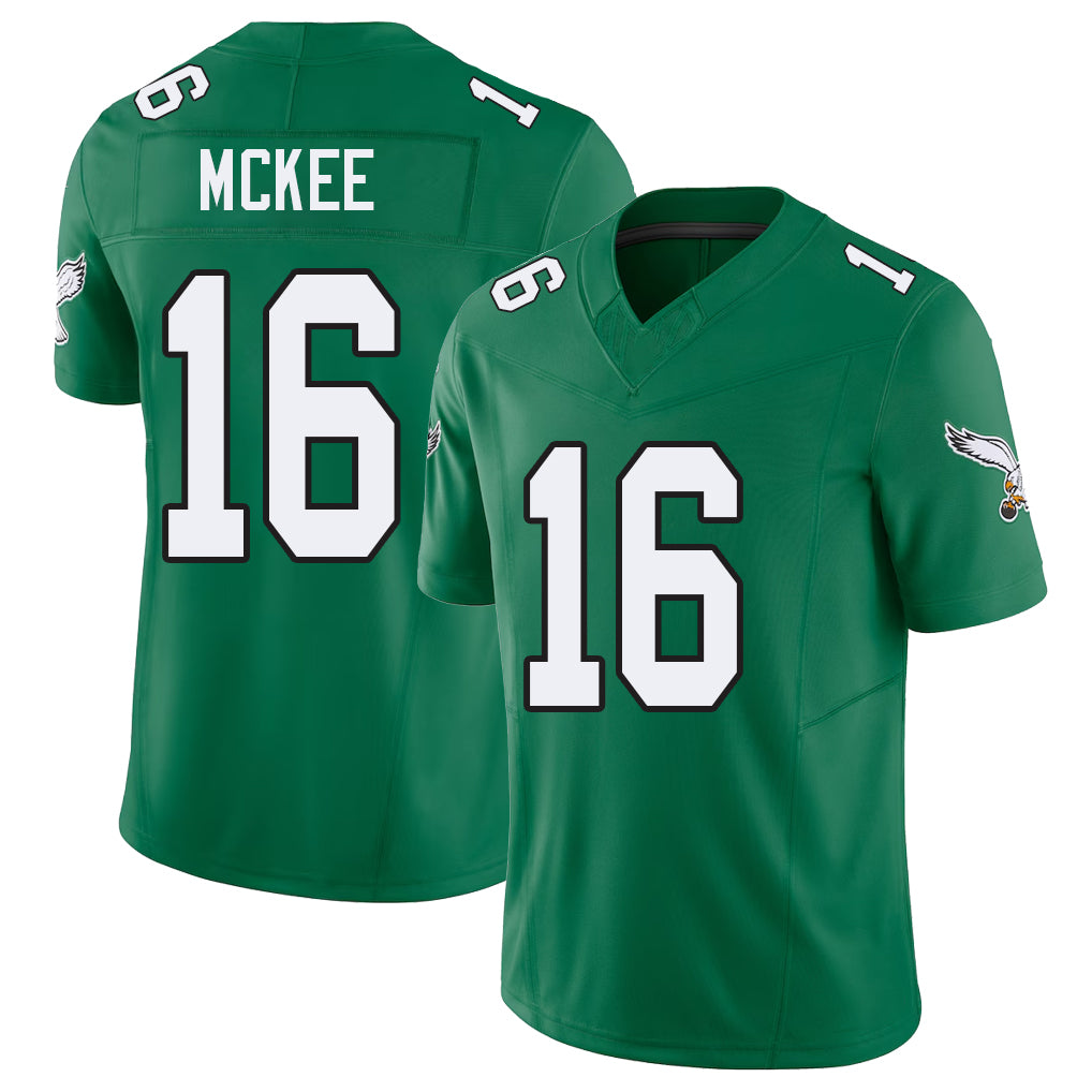 Philadelphia #16 McKee Player Football V Neck Short Sleeve Kelly Green Jersey Tanner For Men Youth Women Gift