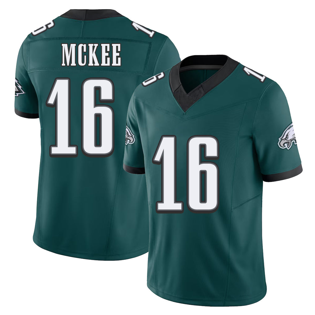 Philadelphia #16 McKee Player Football V Neck Short Sleeve Midnight Green Jersey Tanner For Men Youth Women Gift