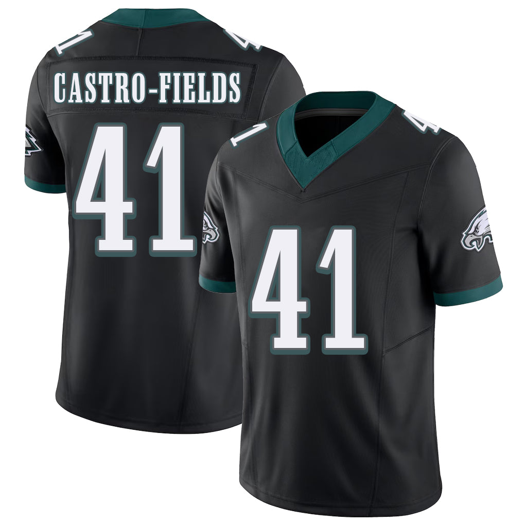 Philadelphia #41 Castro-Fields Player Football V Neck Short Sleeve Black Jersey Tariq For Men Youth Women Gift