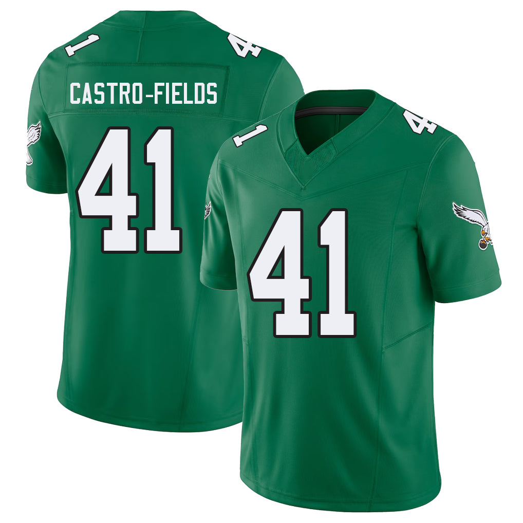 Philadelphia #41 Castro-Fields Player Football V Neck Short Sleeve Kelly Green Jersey Tariq For Men Youth Women Gift