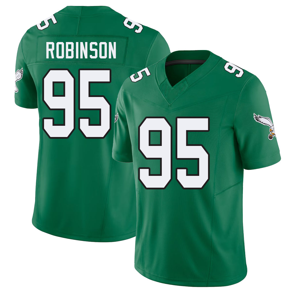 Philadelphia #95 Robinson Player Football V Neck Short Sleeve Kelly Green Jersey Ty For Men Youth Women Gift