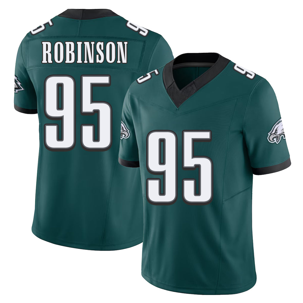 Philadelphia #95 Robinson Player Football V Neck Short Sleeve Midnight Green Jersey Ty For Men Youth Women Gift