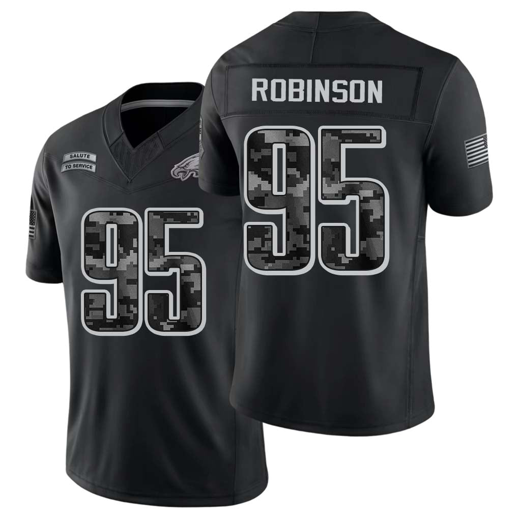 Philadelphia #95 Robinson Player Football V Neck Short Sleeve Black Jersey Ty For Men Youth Women Gift