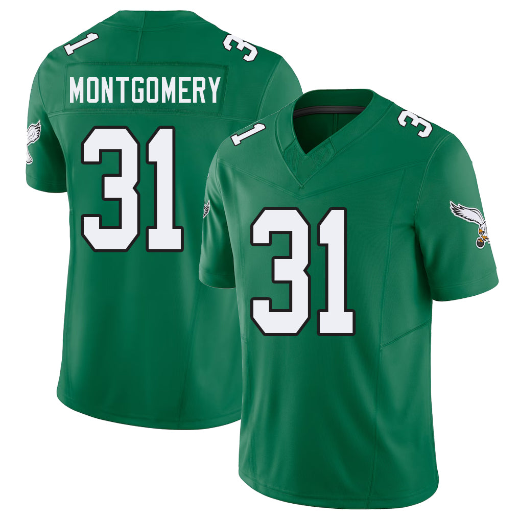Philadelphia #31 Montgomery Player Football V Neck Short Sleeve Kelly Green Jersey Wilbert For Men Youth Women Gift