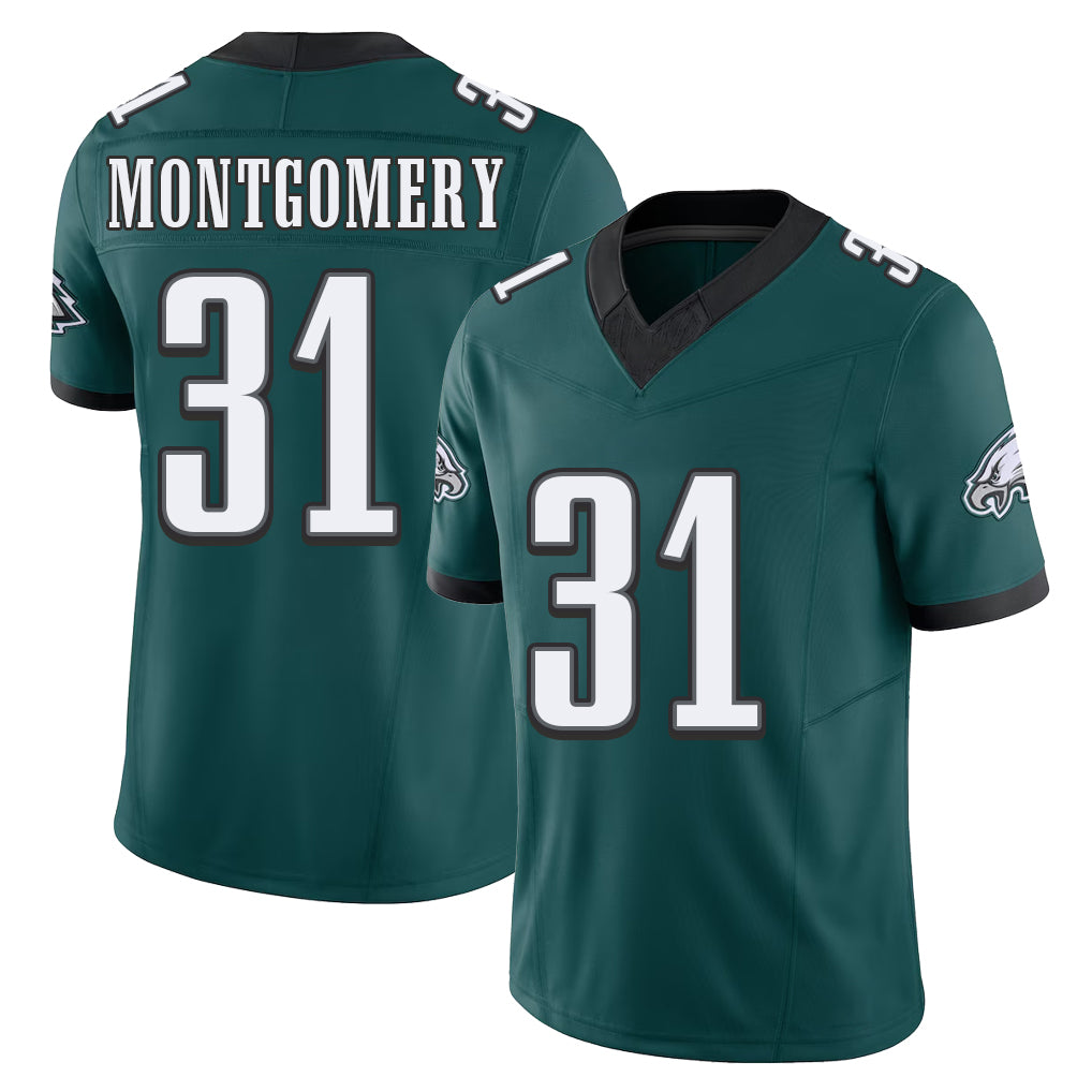Philadelphia #31 Montgomery Player Football V Neck Short Sleeve Midnight Green Jersey Wilbert For Men Youth Women Gift