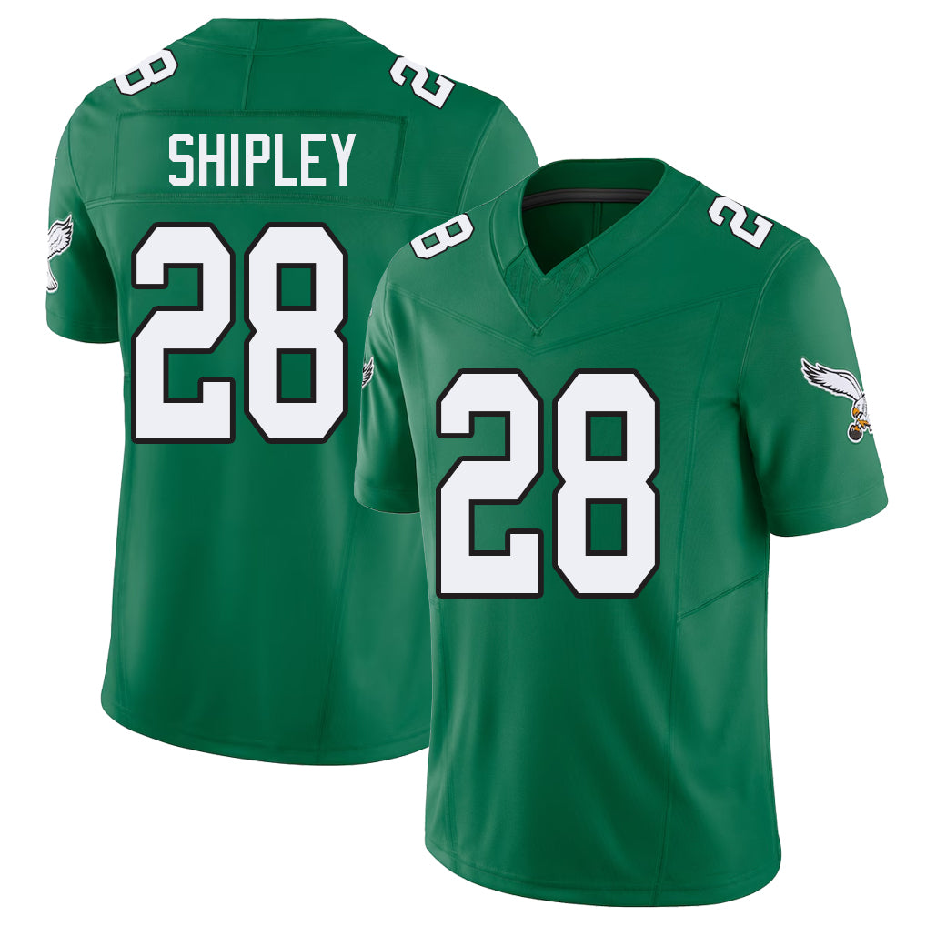 Philadelphia #28 Shipley Player Football V Neck Short Sleeve Kelly Green Jersey Will For Men Youth Women Gift