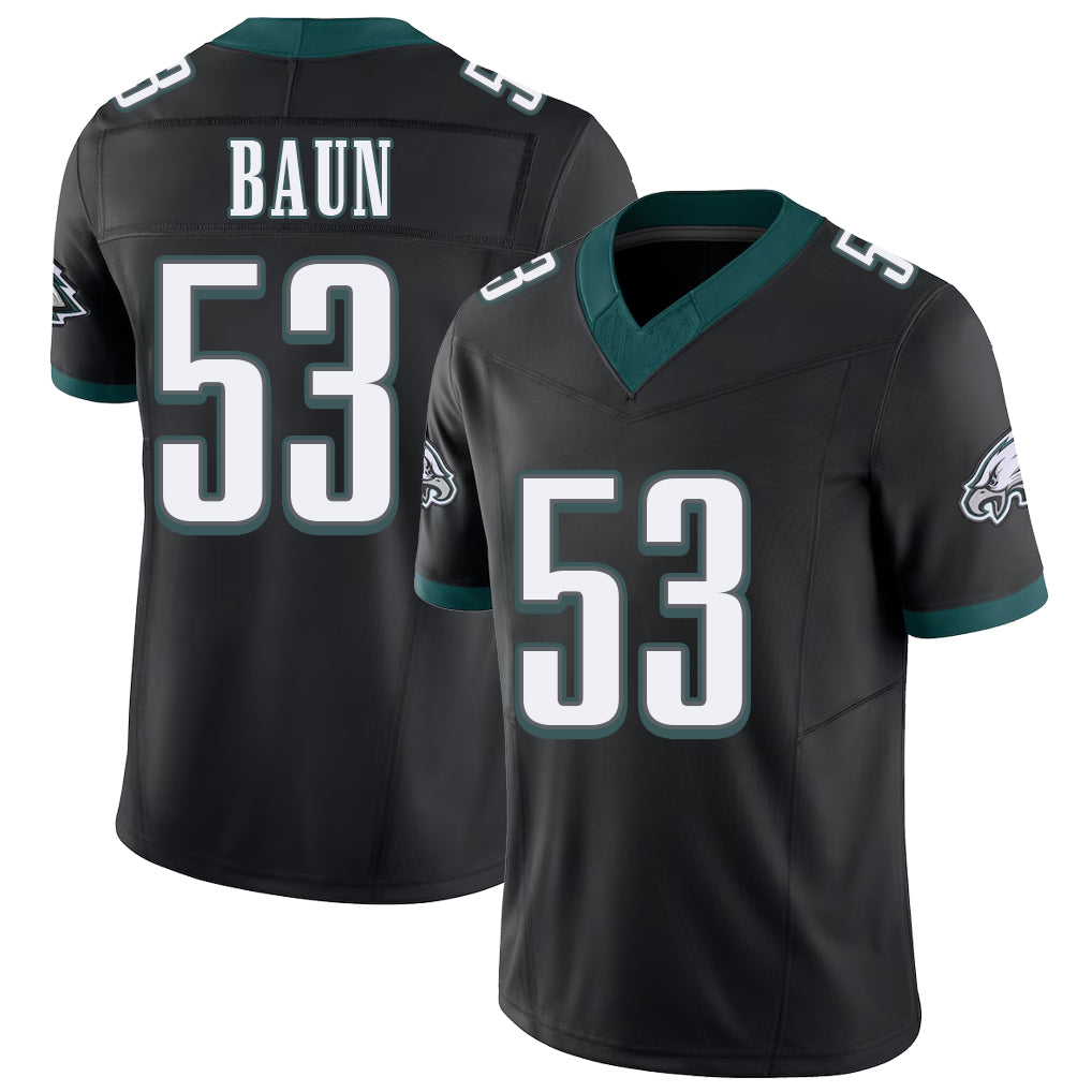 Philadelphia #53 Baun Player Football V Neck Short Sleeve Black Jersey Zack For Men Youth Women Gift