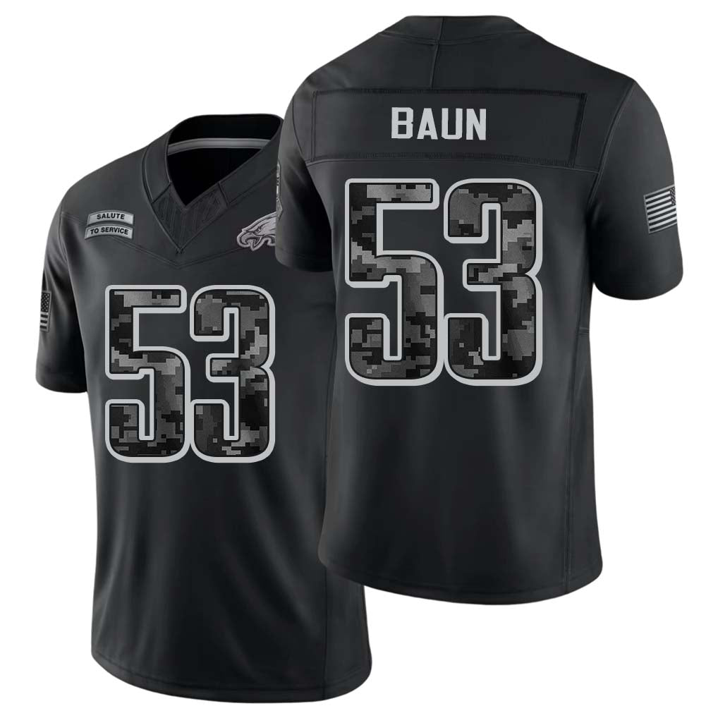 Philadelphia #53 Baun Player Football V Neck Short Sleeve Black Jersey Zack For Men Youth Women Gift