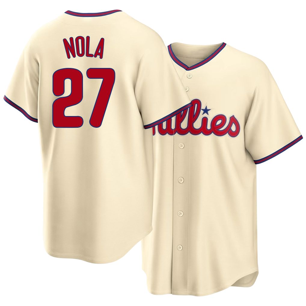 Philadelphia #27 Nola Player Baseball Short Sleeve Cream Jersey Aaron For Men Women Youth Gift