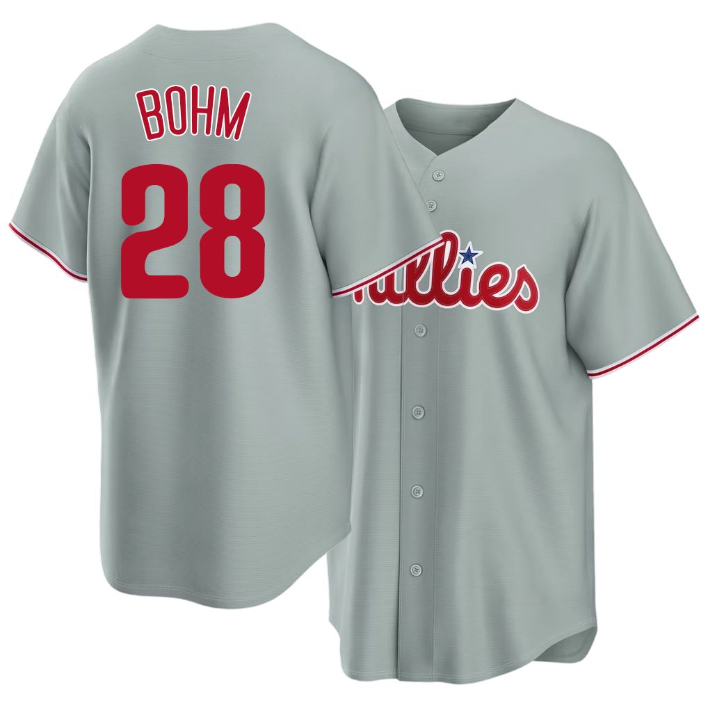 Philadelphia #28 Bohm Player Baseball Short Sleeve Gray Jersey Alec For Men Women Youth Gift