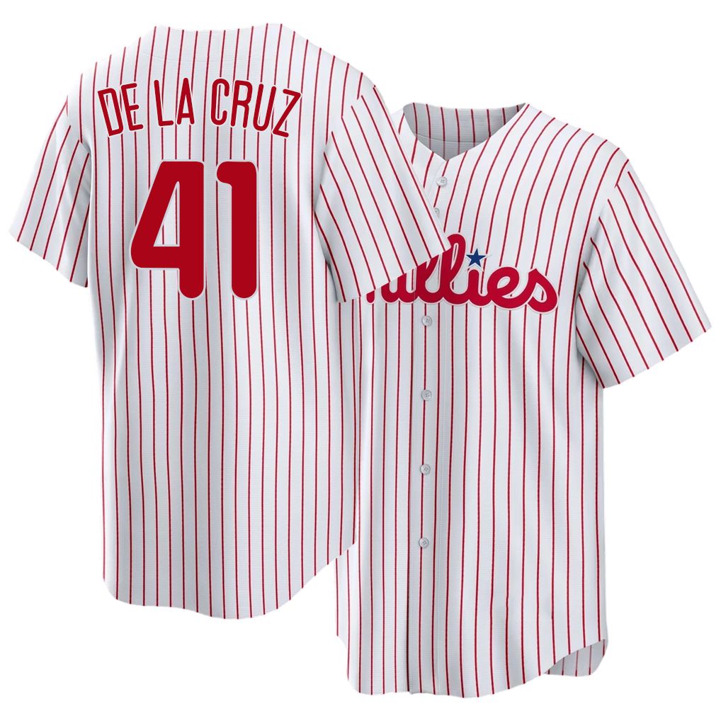 Philadelphia #41 De La Cruz Player Baseball Short Sleeve White Jersey Bryan For Men Women Youth Gift