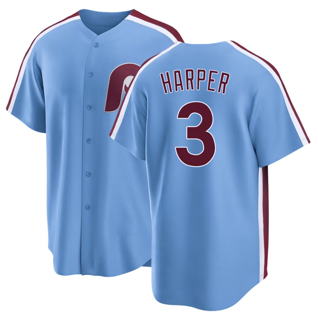 Philadelphia #3 Harper Player Baseball Short Sleeve Blue Jersey Bryce For Men Women Youth Gift