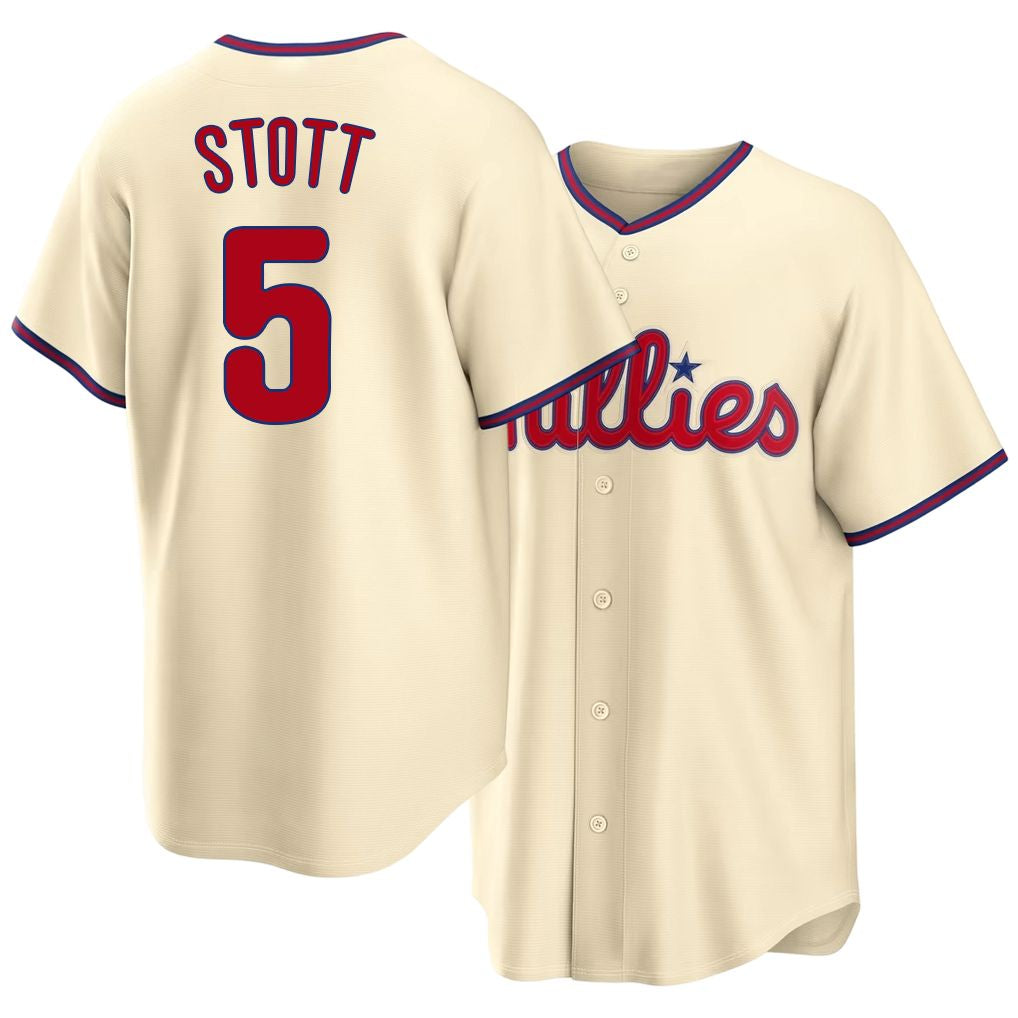 Philadelphia #5 Stott Player Baseball Short Sleeve Cream Jersey Bryson For Men Women Youth Gift