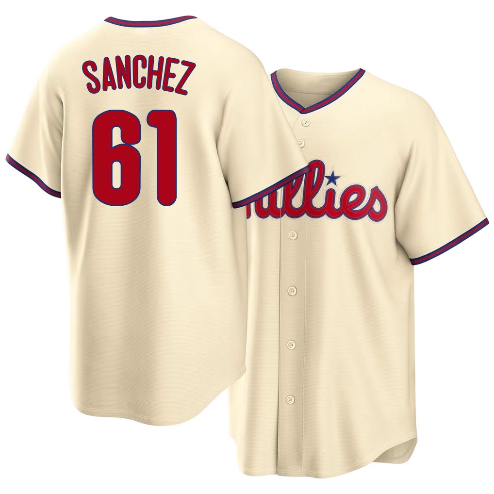 Philadelphia #61 Sanchez Player Baseball Short Sleeve Cream Jersey Cristopher For Men Women Youth Gift