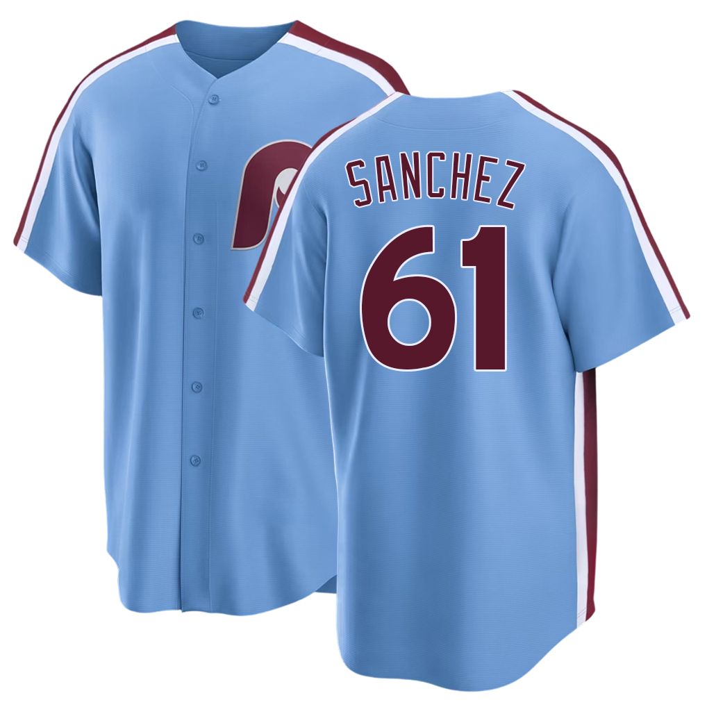 Philadelphia #61 Sanchez Player Baseball Short Sleeve Blue Jersey Cristopher For Men Women Youth Gift